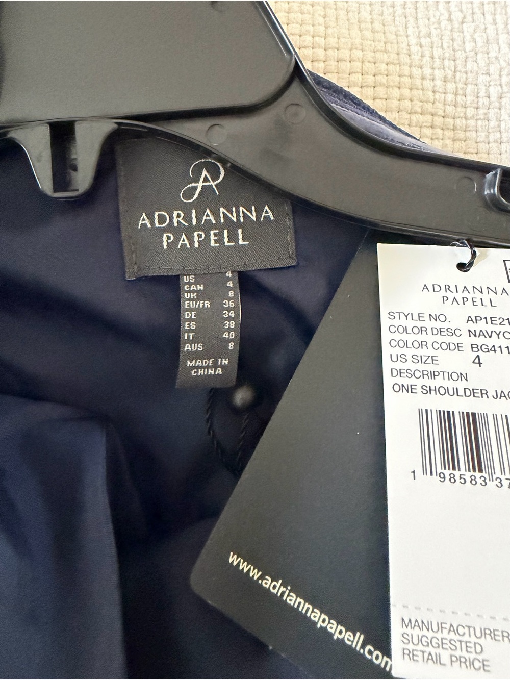 Adrianna Papell One Shoulder Floral Jacquard Gown In Navy Orchid NWT Size 4 - Picture 12 of 12
